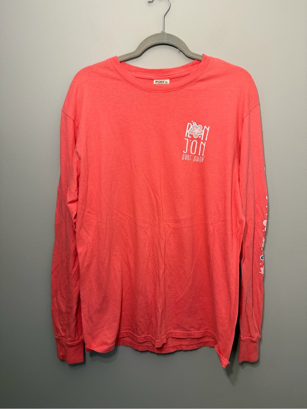 Ron Jon Coral Crewneck Long Sleeve Tee with Sleeve Graphic